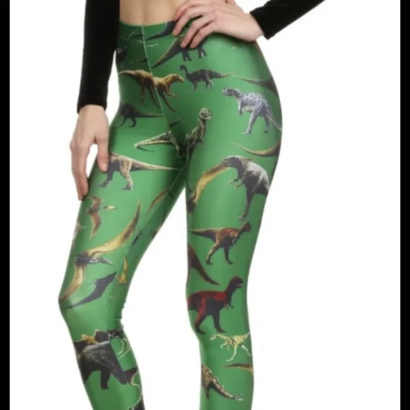 Poprageous Vibrant Green Dinosaur Print Leggings Size XL, Fun, Unique - Picture 3 of 10
